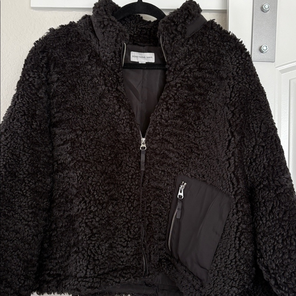 NEW "SOMETHING NAVY🔥" Color Black Teddy Patch Pocket Warm Winter Jacket Large L - Picture 3 of 12